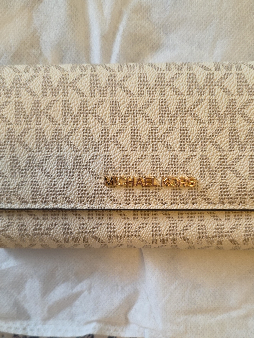 Michael Kors Cream Signature Continental Wallet with Gold Logo